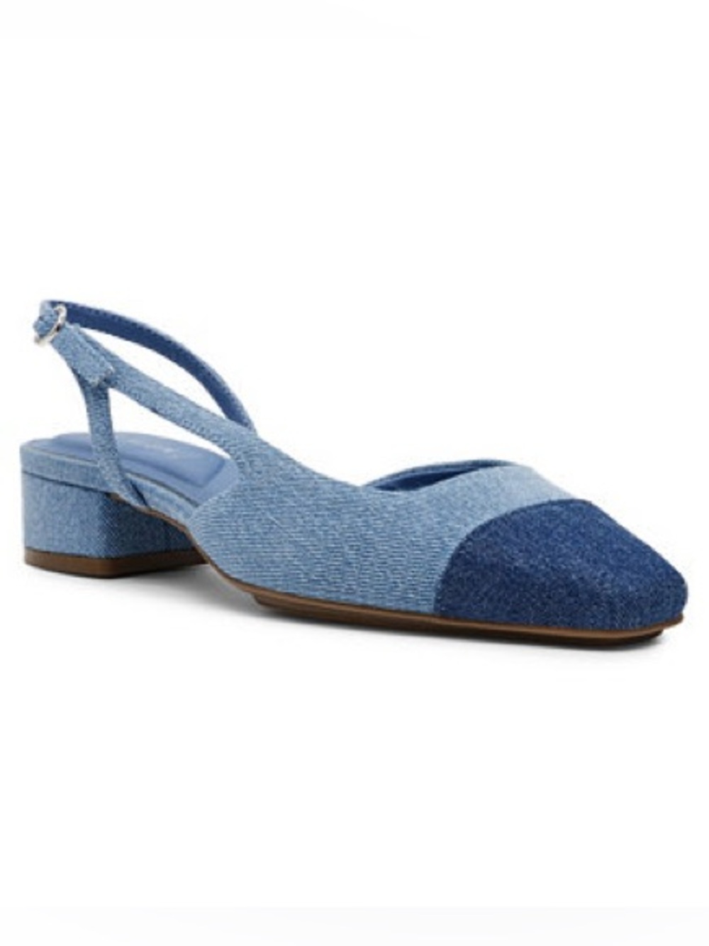 New Anne Klein Two Tone Denim Square Toe Sling Back Low Heel Shoes Size 9.5